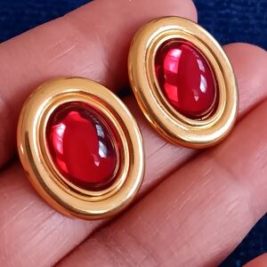 Radiant Gold and Red Oval Earrings
